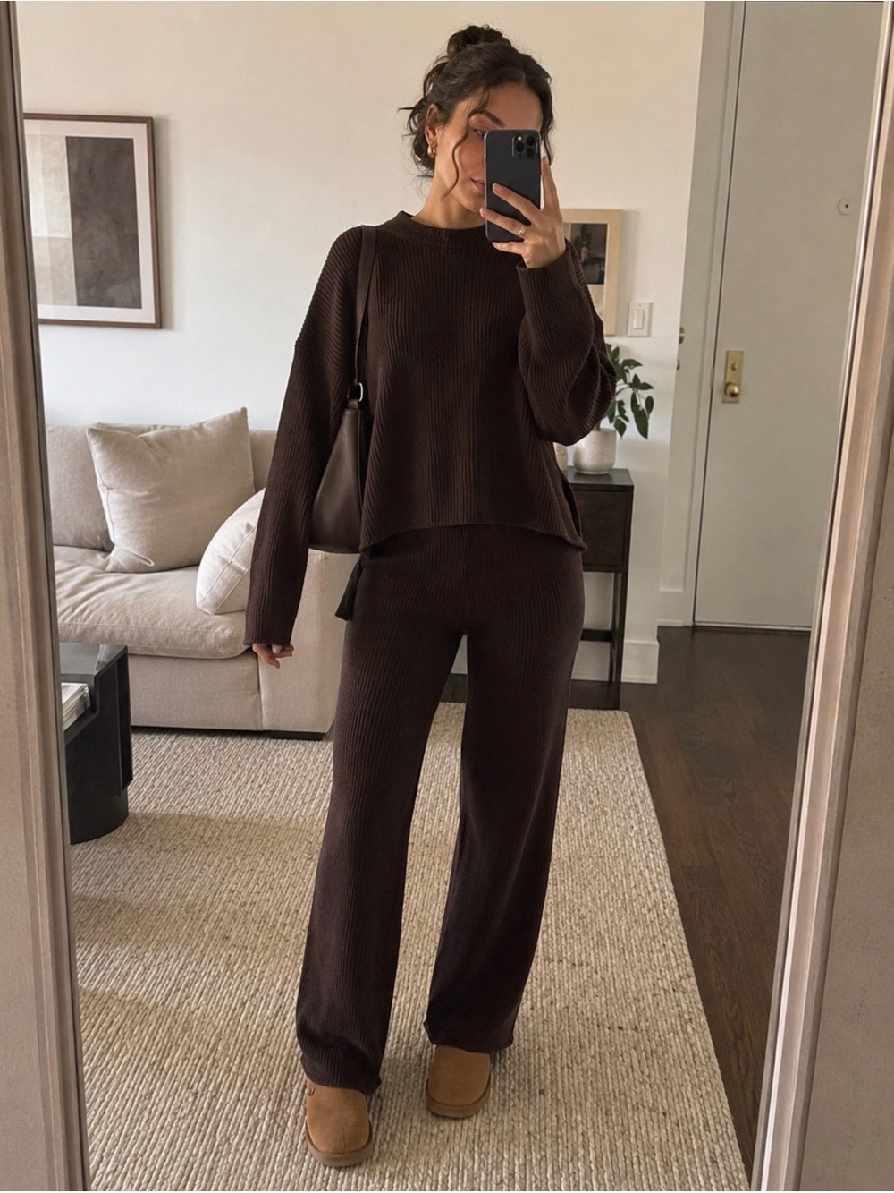Gap Women's Brown Knit Wide-Leg Pants - Cozy Ribbed Lounge Set